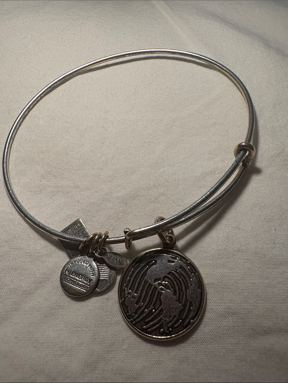 Alex and Ani Silver Globe Charm Expandable Bangle Bracelet